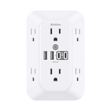 Addtam Surge Protector Outlet Extender, 6-Outlet Splitter with 4 USB Wall Charger(2 USB-C Ports), Multi Plug Wall Outlet 1800J Power Strip for Home Office Dorm Room Essentials