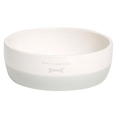 Pearhead Ceramic Bone Appétit Dog Bowl, Holds 2 Cups, Stoneware Food and Water Dish, Grey and White Pet Feeder, Small/Medium