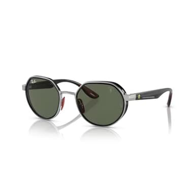Ray-Ban Scuderia Ferrari Collection RB3703M F00771 51MM Silver/Dark Green Non-Polarized Hexagonal Sunglasses for Men for Women +Bundle with Accessory Eyewear Kit