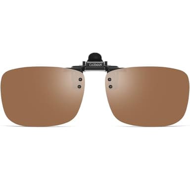 CAXMAN Polarized Clip On Sunglasses Over Prescription Glasses for Men Women UV Protection Flip Up Brown Lens Large