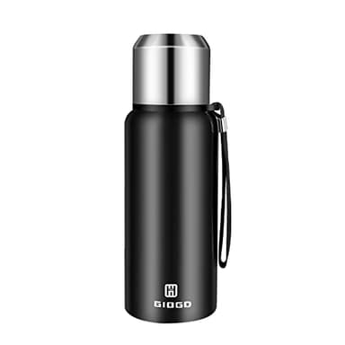 Insulated vacuum Thermo Bottle 500ml/16.9oz with cup Stainless steel coffee bottles for hot and cold drink water flask.(Black,500ml)