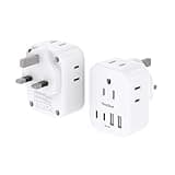 2 Pack US to UK Ireland Travel Plug Adapter, 20W Type G Power Adapter with 4 AC Outlets and 4 USB Ports (2 USB C), Travel Essentials for USA to Dubai Scotland British London England Hong Kong Irish