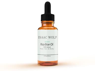 ISAAC WOLF Organic Rice Bran Oil for Face, Hair & Body 100% Pure Cold Pressed Unrefined Raw Anti-Aging Antioxidants 2 FL Oz