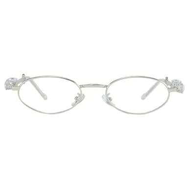 Womens Oval Rhinestone Sunglasses Metal frame Trendy Shades Retro Fashion Diamond Punk Sunglasses UV400 Protection (silver clear)