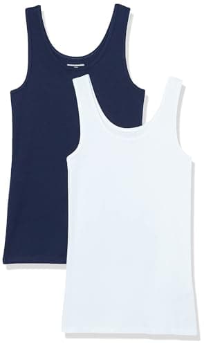 Amazon Essentials Women's Slim-Fit Tank Top, Pack of 2, Navy/White, Medium