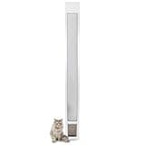 PetSafe Doggy Door for Sliding Glass Doors, Adjustable Height 75 7/8" to 81", No-Cut DIY Install, Aluminum Panel, Ideal for Renters, for Cats and Small Dogs Up to 15 lb, (White, Small)