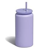 UIRZOTN Glass Cups with Lids and Straws, 16oz Stainless Steels Cups, Beer Cups, Iced Coffee Cups, Smoothie Cups, Drinking Cups, Purple (Textured Matte Finish, Not Sublimatable)