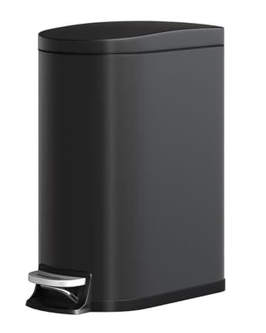 GarveeHome 13 Gal / 50 L Stainless Steel Kitchen Trash Can with Lid, Slim Step-On Garbage Bin, Large Rustproof Metal Trash Can with Soft Close, Inner Bucket & Rear Handle, Black