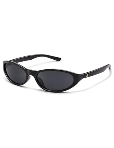 Appassal Retro Y2K Wrap Around UV400 Oval Sunglasses for Women Men Small Sporty Shades Rave Sunglasses AP3741 Black/Grey
