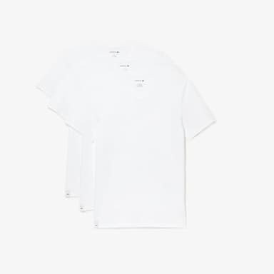 Lacoste Men's 100% Cotton Regular Fit V-Neck Undershirt, 3-Pack, White, Medium