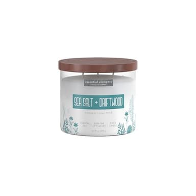 Candle-lite Essential Elements Scented Candles, Sea Salt & Driftwood, 14.75 oz Jar, Proudly Poured in the USA, Aromatherapy, 3-Wick with 45 Hours of Burn Time, Perfect for Creating a Relaxing Ambiance