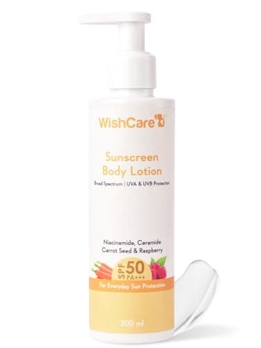 WishCare Sunscreen Body Lotion with SPF 50 PA+++ - Broad Spectrum UVA & UVB Protection, No White Cast, Enriched with Carrot Seed & Raspberry - Body Sunscreen Lotion 200ml