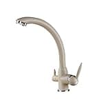 NDZZQBPGO Deck Mounted White 3 Way Purification Kitchen Faucet Dual Water Outlet Filter Mixer Tap for Kitchen Dual Handle(Beige with dots)