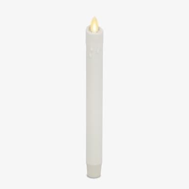 Luminara White Single Wax Drip Flameless Candle Tapers (1 x 9.5 inch), Moving Flame LED Candle Unscented Real Wax with Dripped Top Timer Function, Table, Mantel, Holiday Decoration
