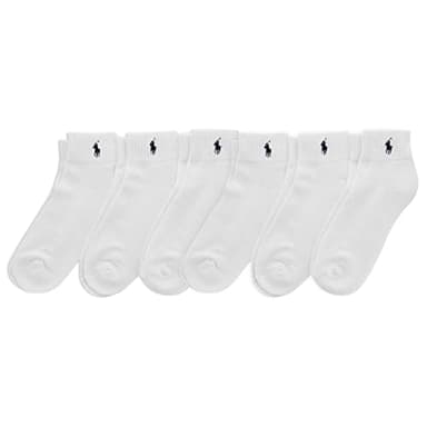 POLO RALPH LAUREN Men's Classic Sport Solid Socks 6 Pair Pack - Cushioned Cotton Comfort, White, 6-12.5