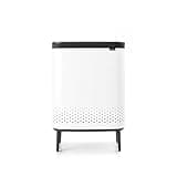 Brabantia Bo Laundry Hamper Hi (White) 2 Compartment Removable Laundry Bag 2 x 12 Gal, Ventilated Stylish Dirty Clothes Holder, Flat Back, Off-the Ground, Anti-Rust Materials for Bathroom Use