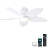 Surtime Palm Leaf Ceiling Fans with Lights-42 Tropical Ceiling Fan with Light and Remote/APP Control,Flush Mount Low Profile White Ceiling Fans for Bedroom,Indoor/Outdoor Patio Use