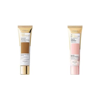 L’Oréal ParisBundle of Age Perfect Radiant Serum Foundation with SPF 50, Cappuccino, 1 Ounce + Age Perfect Face Blurring Primer Infused with Caring Serum Smoothes Liners and Pores