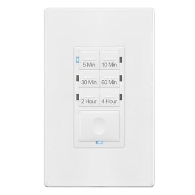 ENERLITES Countdown Timer Switch for Bathroom Exhaust Fan, Wall Light Switch Timer, 5 min – 4 hours, Night Light LED Indicator, Neutral Wire Required, UL Listed, HET06-4H-W, White