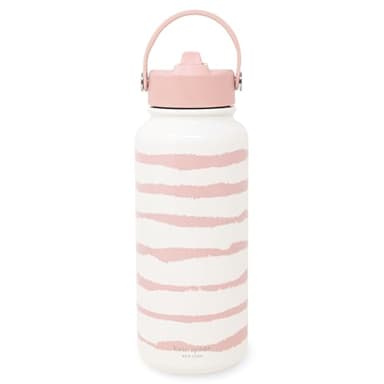 kate spade new york Large Insulated Stainless Steel Water Bottle, 33 Ounce Metal Water Bottle, Double Wall Travel Tumbler with Lid (Goddess Stripe)