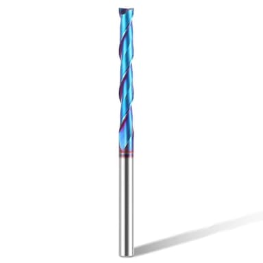 HQMaster Extra Long Spiral Router Bit Upcut 1/4 Inch Shank Solid Carbide CNC Router Bit with Nano Blue Coating CNC Bits End Mill for Woodwork Mortise Slot Trim