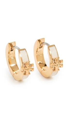 Tory Burch Women's Kira Enamel Huggie Earrings, Tory Gold/New Ivory, One Size