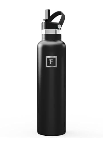 IRON °FLASK Camping & Hiking Hydration Flask with Straw, BPA-Free Insulated Stainless Steel Sports Water Bottle - 24 oz Midnight Black