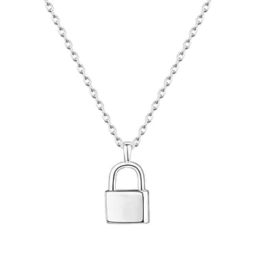 PAVOI Rhodium Plated Lock Pendant Necklace | Womens Cute Necklaces | Friendship Necklace for Women