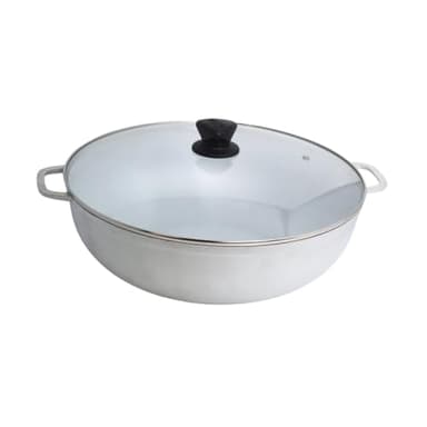 IMUSA Caldero Cast Aluminum Rice Pot 11 Quart with Glass Lid 36 cm Heavy Bottom Pot for Spanish Rice Cooking Oven Safe Riveted Handles Aluminum Cookware Made in Colombia
