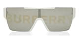 Burberry BE 4291 3007/H White Plastic Rectangle Sunglasses Silver Burberry Logo Lens