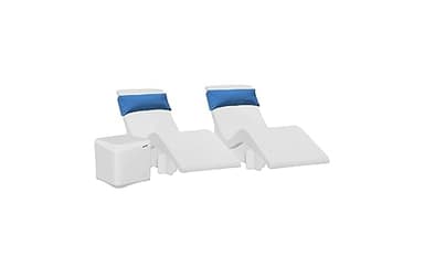 Aqua Outdoors in-Pool DEEP Ledge Chaise Set - Two Chaises - Two Headrest Pillows - Chaise Risers and One Large in Pool Side Table - for ledges 9"-14" inches Deep (Classic White-Blue)
