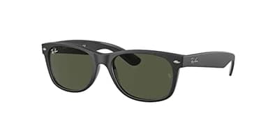 Ray-Ban RB2132 646231 55MM New Wayfarer Square Sunglasses for Men for Women +Bundle with Accessory Eyewear Kit(Rubber Black on Black/Crystal Lens G-15 Green)+