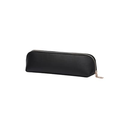 YONBEN Faux Leather Pencil Case Simple color Bag Zipper Lightweight Storage (Black,Faux Leather)