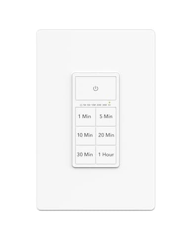 BN-LINK Countdown Timer Switch for Bathroom Fans and Lights, Wall Switch Timer 1-5-10-20-30-60 Min, Neutral Wire Required, Screwless Wall Plate Included, ETL Listed, White