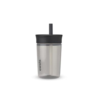 Owala Kids BPA-Free Plastic Tumbler with Spill Resistant Flexible Straw, Easy to Clean, Kids Water Bottle, Great for Travel, Dishwasher Safe, 15 Oz, Black and Gray (Skate Park)
