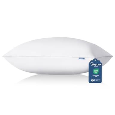 CozyLux Soft Supportive Bed Pillows for Side and Back Sleepers, Oeko-Tex Certified Down Alternative Filling, Hotel Quality Fluffy Sleeping Pillow, White, Standard - 18" x 26", 1 Pack