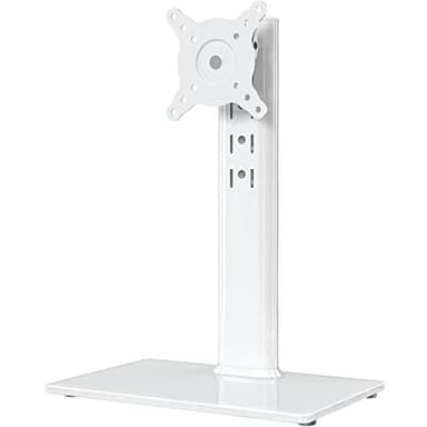 Hemudu Single LCD Computer Monitor Free-Standing Desk Stand Riser for 13 inch to 32 inch Screen with Swivel, Height Adjustable, Rotation, Holds One (1) Screen up to 77Lbs(HT05W-001) White