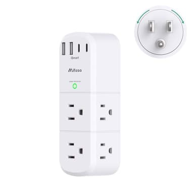 Surge Protector Outlet Extender with Rotating Plug, 6 AC Multi Plug Wall Outlets and 4 USB Ports, 1800 Joules, Swivel Power Strip Electrical Splitter for Home Decor Apartment Dorm Room Essentials