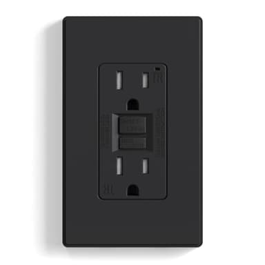 ELEGRP GFCI Outlet 15 Amp, Self-Test GFI Electrical Outlet with Thinner Design, TR Tamper Resistant GFCI Receptacle, Ground Fault Circuit Interrupters with Wall Plate, UL Listed, Matte Black, 1 Pack