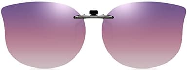 CAXMAN Cat Eye Clip On Sunglasses for Women Polarized Lens Over Prescription Glasses Gradient Purple Pink Grey Compact Fit Non Flip Up Oversized