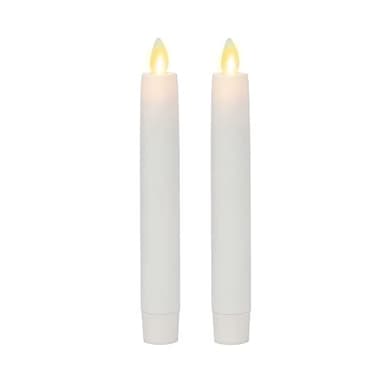 Luminara Flameless Battery Operated White Tapers, Pack of 2 0.87" x 6.75" Candles, Realistic LED Flickering Flame Safe for Home Kids & Pets