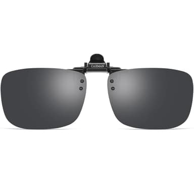 CAXMAN Polarized Clip-on Flip Up Metal Clip Rimless Sunglasses, Lightweight, Black Lens 59 * 42mm