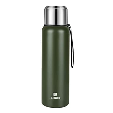 Insulated vacuum Thermo Bottle 1000ml/33.8oz with cup Stainless steel coffee bottles for hot and cold drink water flask.(Green,1000ml)