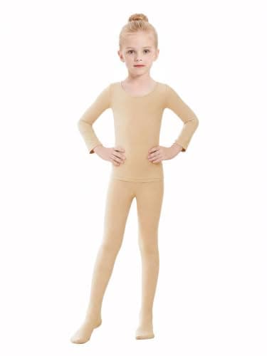 DanceDaily Toddler Beige Dance Thermal Set Girls High Elastic Warm Up Set for Ballet/Dance/Performance in Winter
