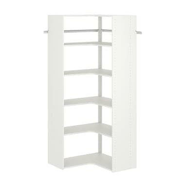 Easy Track Adjustable Corner Tower Clothing Storage Kit Closet Organizer, White