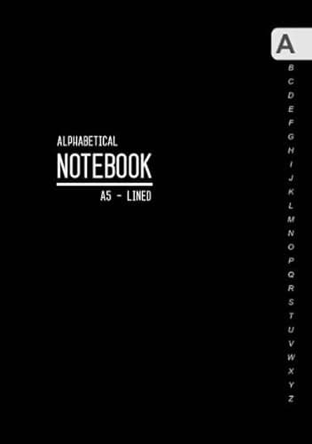 Alphabetical Notebook A5: Medium Lined-Journal Organizer with A-Z Tabs Printed | Smart Black Design