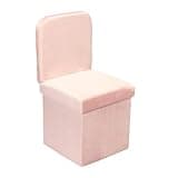 B FSOBEIIALEO Velvet Storage Ottoman with Seat Back, Folding Storage Chair for Living Room, Space-Saving Room Organizer Cubes, Toy Chest Storage Cubes Box (Pink, Medium)