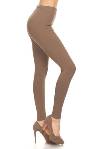 Leggings Depot Women's High Waisted Cotton Leggings - 28" Full Length - Soft Breathable 1" Waistband Everyday Pants, Mocha, X-Large