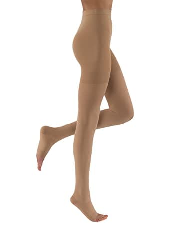 JOBST Relief Waist High 20-30 mmHg Compression Stockings Pantyhose, Open Toe, Beige, Medium - 7847702