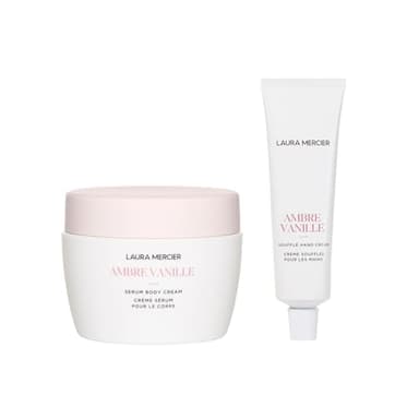 Laura Mercier Luxe Serum Body Cream and Hand Cream Bundle, Long Lasting Hydration, Infused with Shea Butter, French Inspired Scent, Ambre Vanille